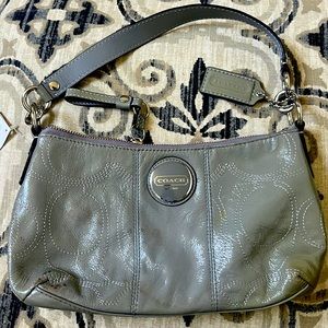 Coach Patent Leather Demi-cross body purse light gray. Pristine w/tags